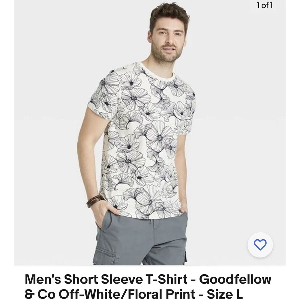 Men's Short Sleeve T-Shirt - Goodfellow & Co Off-White/Floral Print - Size L